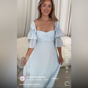 Corrine Tiered Sleeve Maxi Dress in Baby Blue